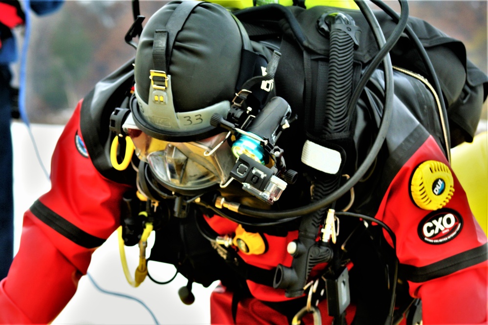 Fort McCoy Fire Department dive team conducts ice rescue training at frozen lake at Fort McCoy