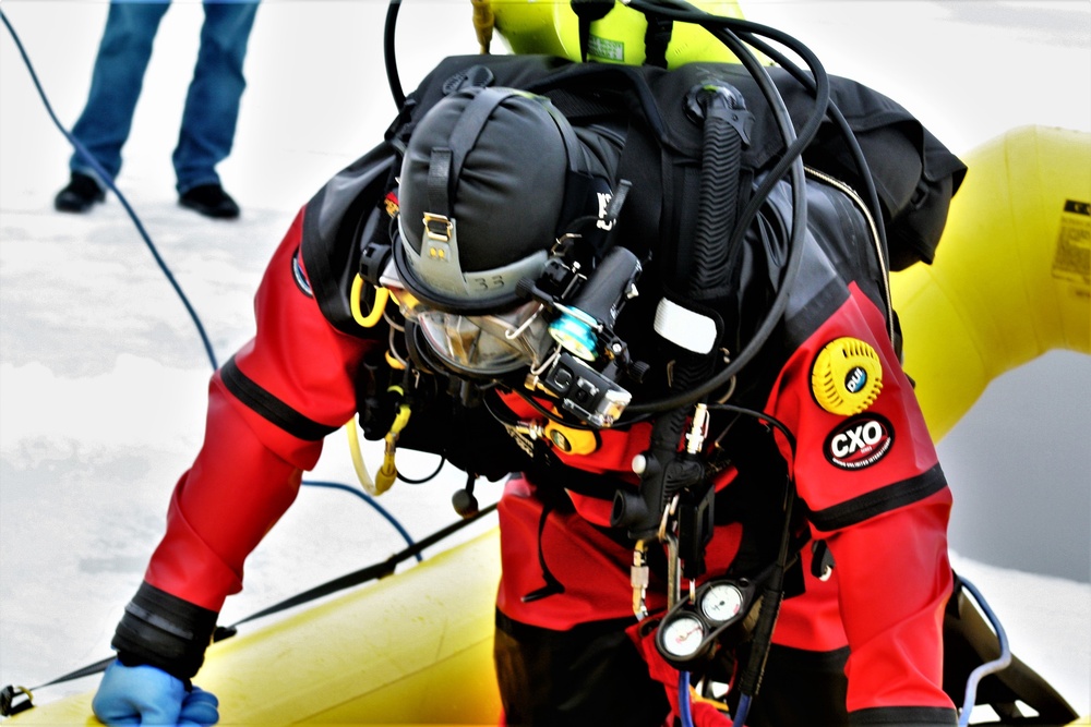 Fort McCoy Fire Department dive team conducts ice rescue training at frozen lake at Fort McCoy