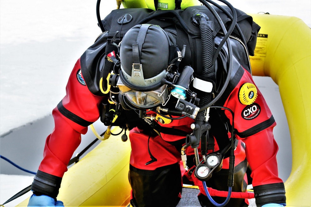 Fort McCoy Fire Department dive team conducts ice rescue training at frozen lake at Fort McCoy