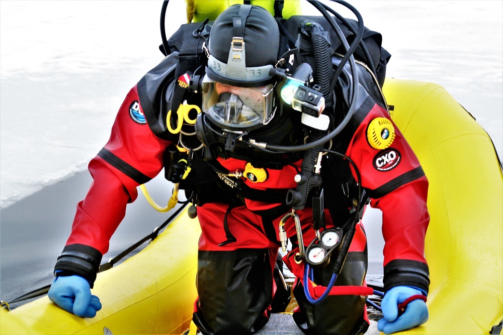 Fort McCoy Fire Department dive team conducts ice rescue training at frozen lake at Fort McCoy