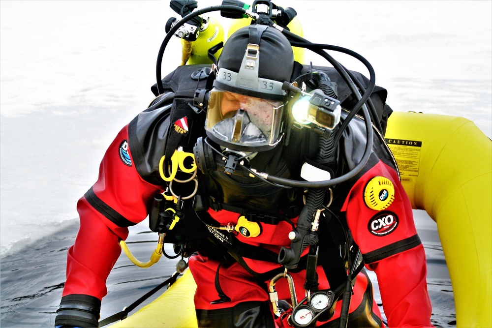 Fort McCoy Fire Department dive team conducts ice rescue training at frozen lake at Fort McCoy