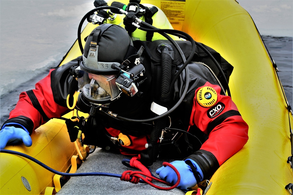 Fort McCoy Fire Department dive team conducts ice rescue training at frozen lake at Fort McCoy