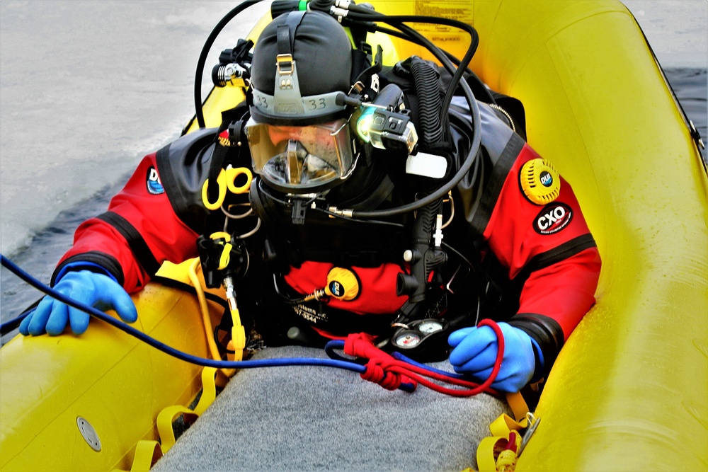 Fort McCoy Fire Department dive team conducts ice rescue training at frozen lake at Fort McCoy