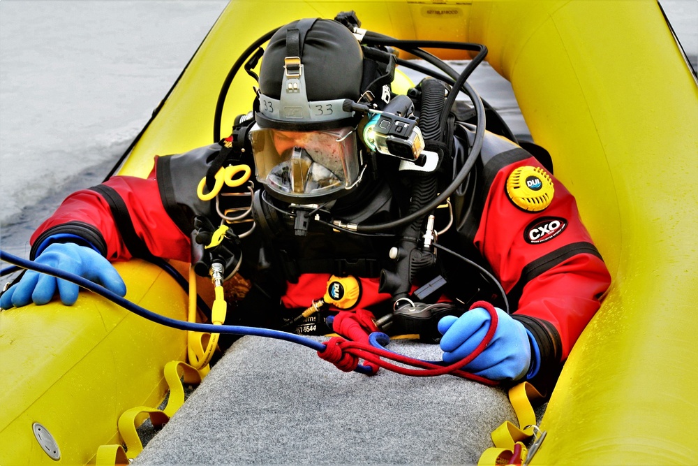 Fort McCoy Fire Department dive team conducts ice rescue training at frozen lake at Fort McCoy