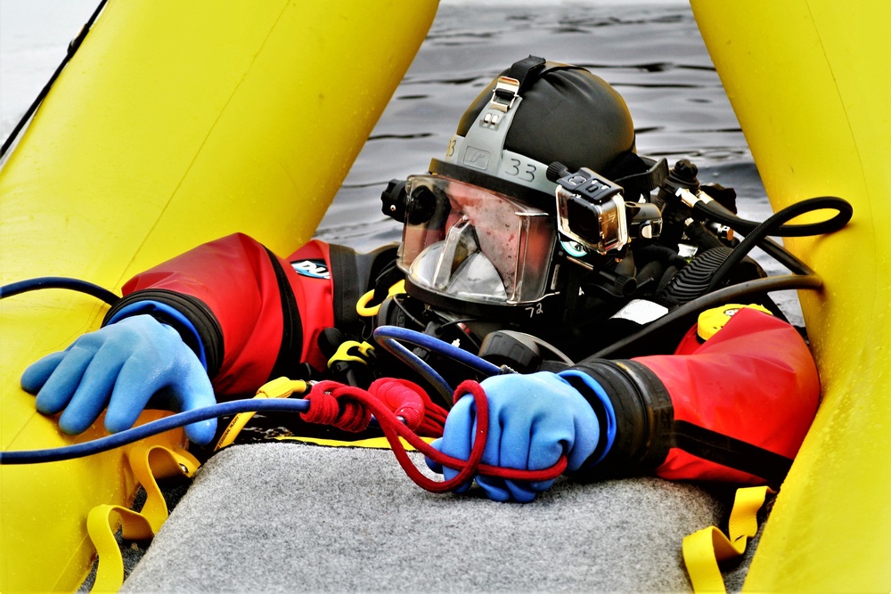 Fort McCoy Fire Department dive team conducts ice rescue training at frozen lake at Fort McCoy