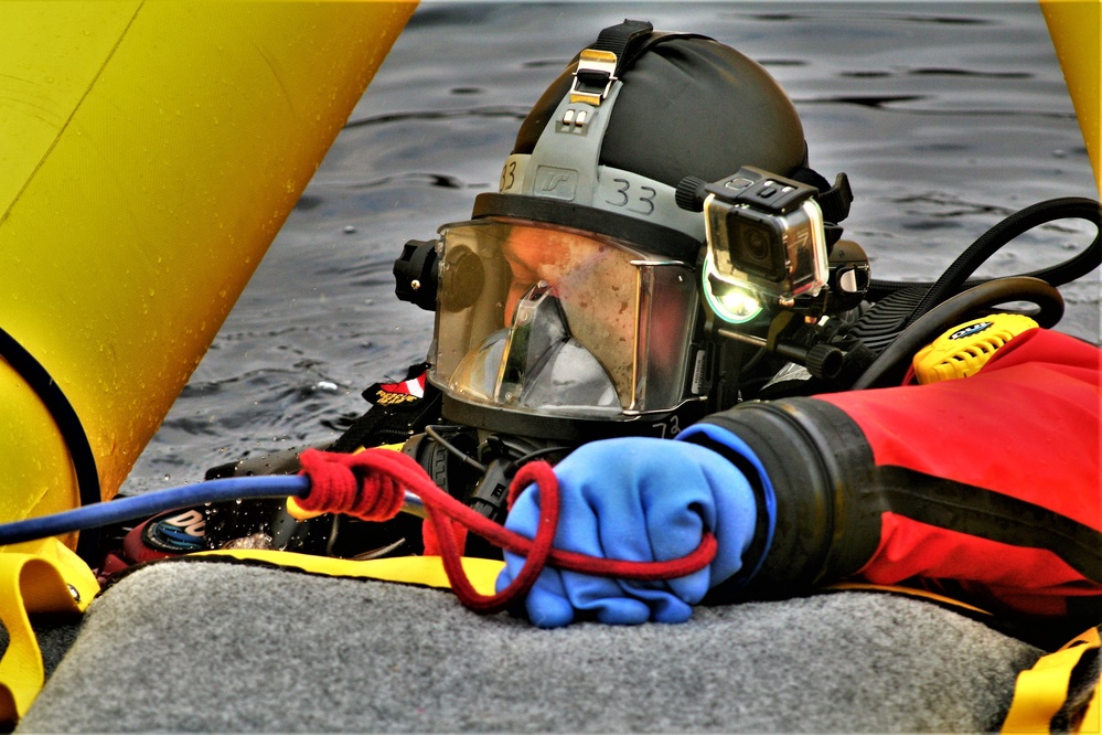 Fort McCoy Fire Department dive team conducts ice rescue training at frozen lake at Fort McCoy