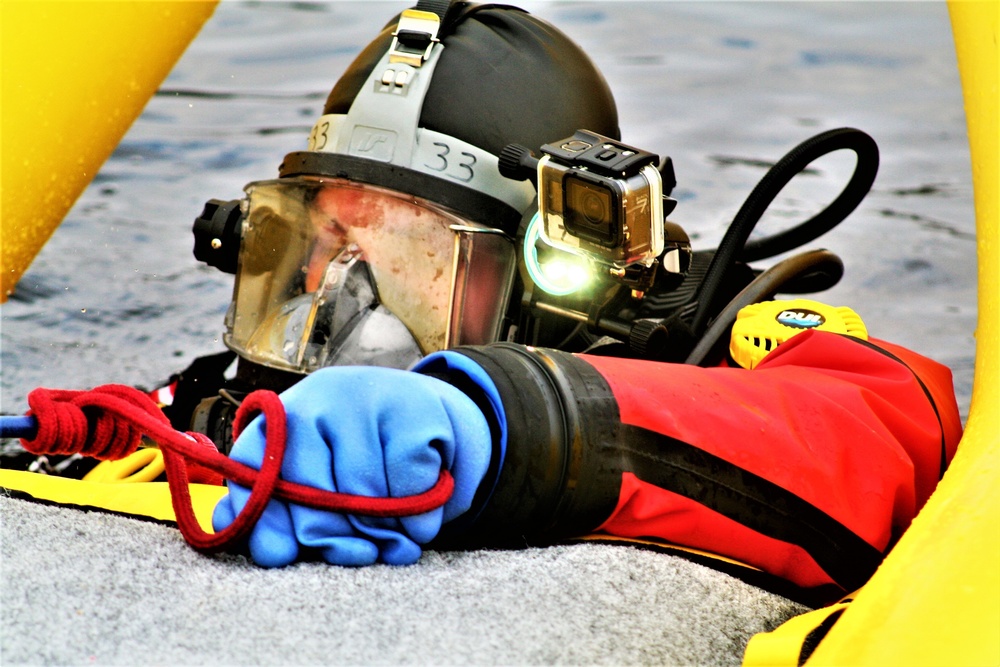 Fort McCoy Fire Department dive team conducts ice rescue training at frozen lake at Fort McCoy