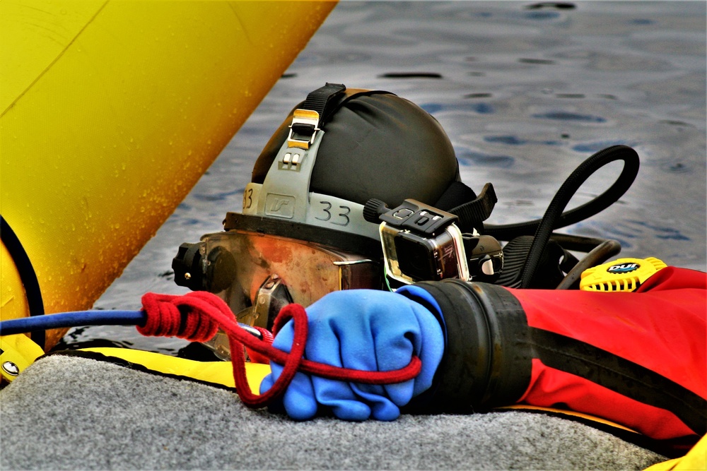 Fort McCoy Fire Department dive team conducts ice rescue training at frozen lake at Fort McCoy