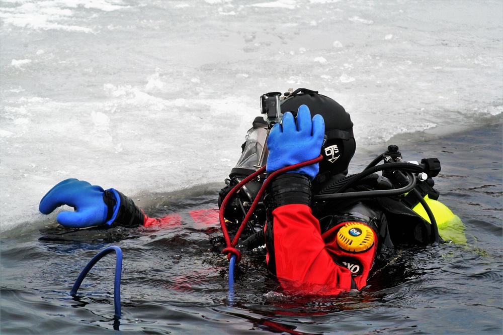 Fort McCoy Fire Department dive team conducts ice rescue training at frozen lake at Fort McCoy