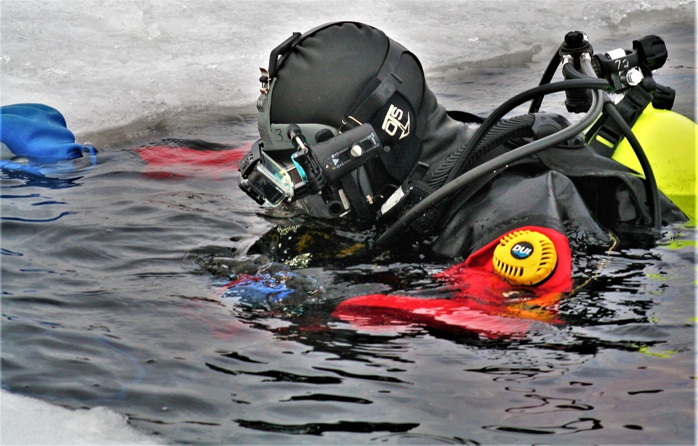 Fort McCoy Fire Department dive team conducts ice rescue training at frozen lake at Fort McCoy