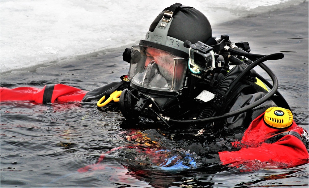 Fort McCoy Fire Department dive team conducts ice rescue training at frozen lake at Fort McCoy