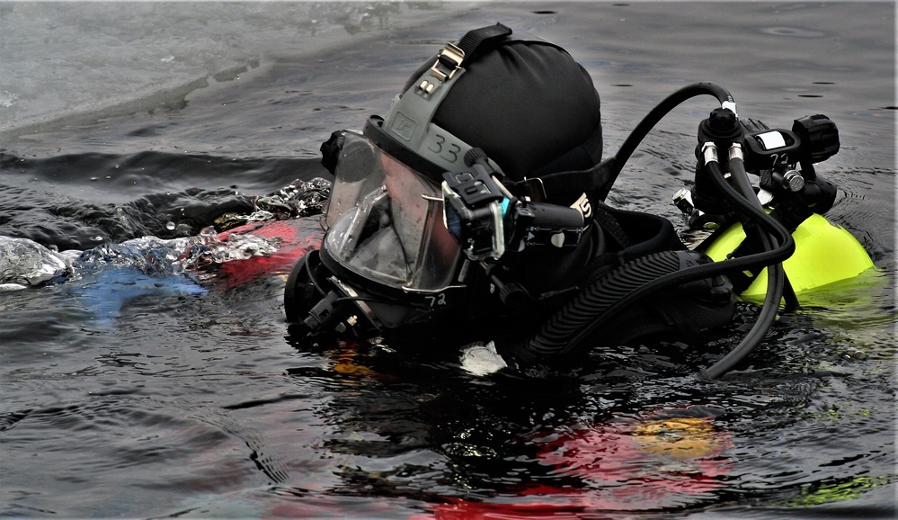 Fort McCoy Fire Department dive team conducts ice rescue training at frozen lake at Fort McCoy