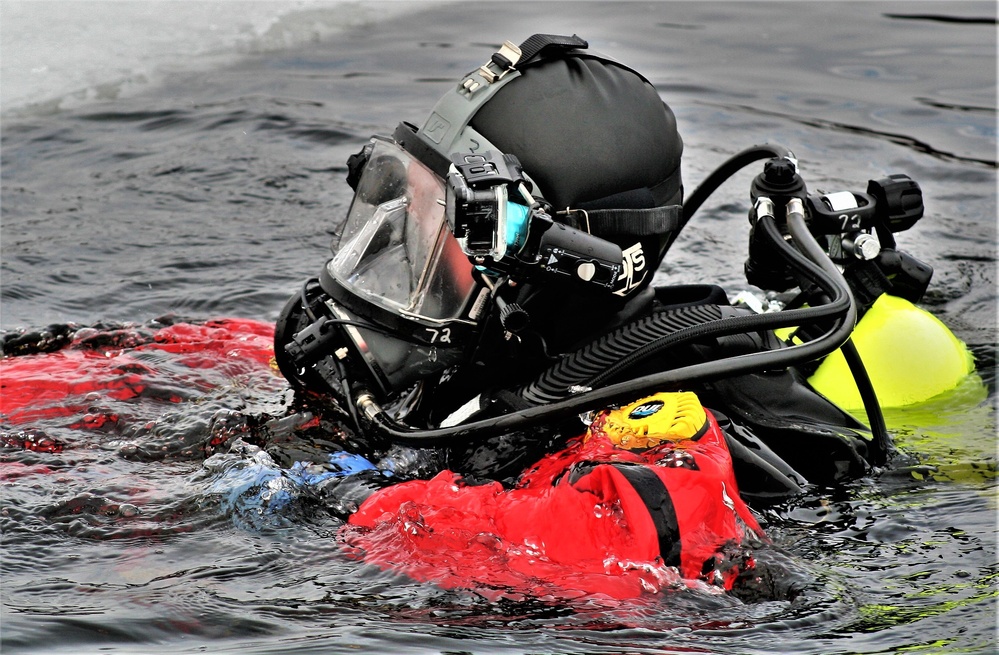 Fort McCoy Fire Department dive team conducts ice rescue training at frozen lake at Fort McCoy