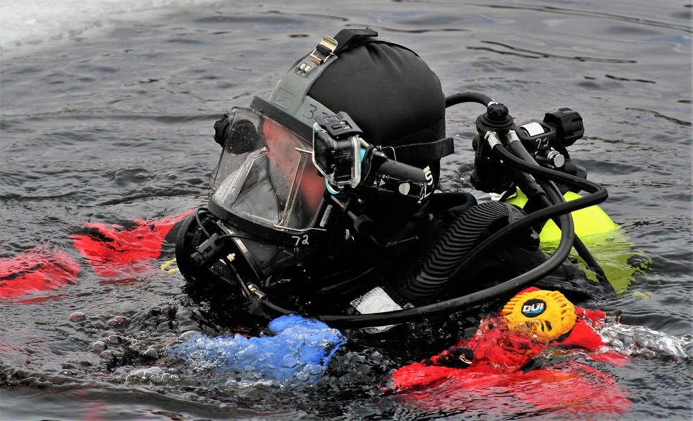 Fort McCoy Fire Department dive team conducts ice rescue training at frozen lake at Fort McCoy