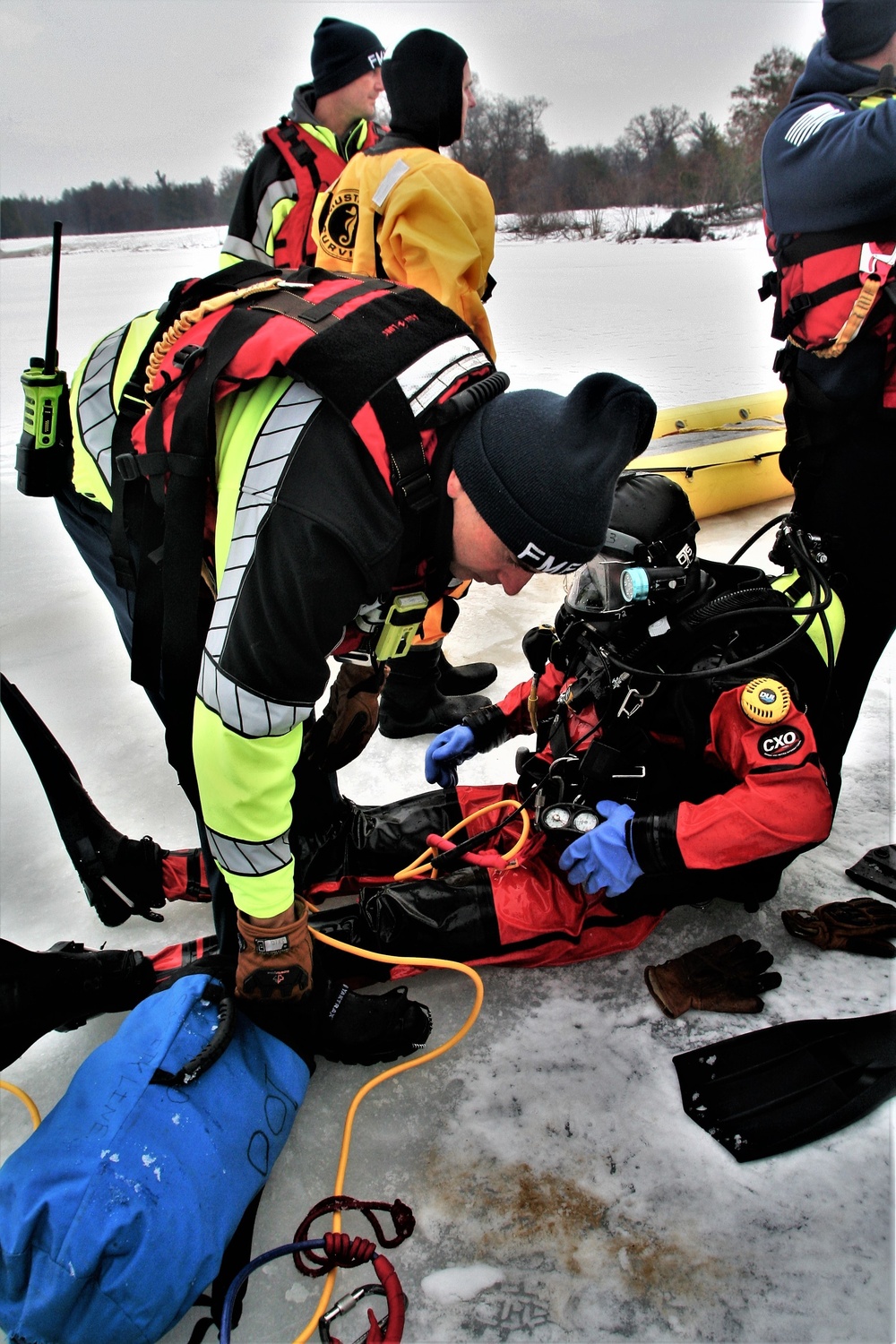 Fort McCoy Fire Department dive team conducts ice rescue training at frozen lake at Fort McCoy