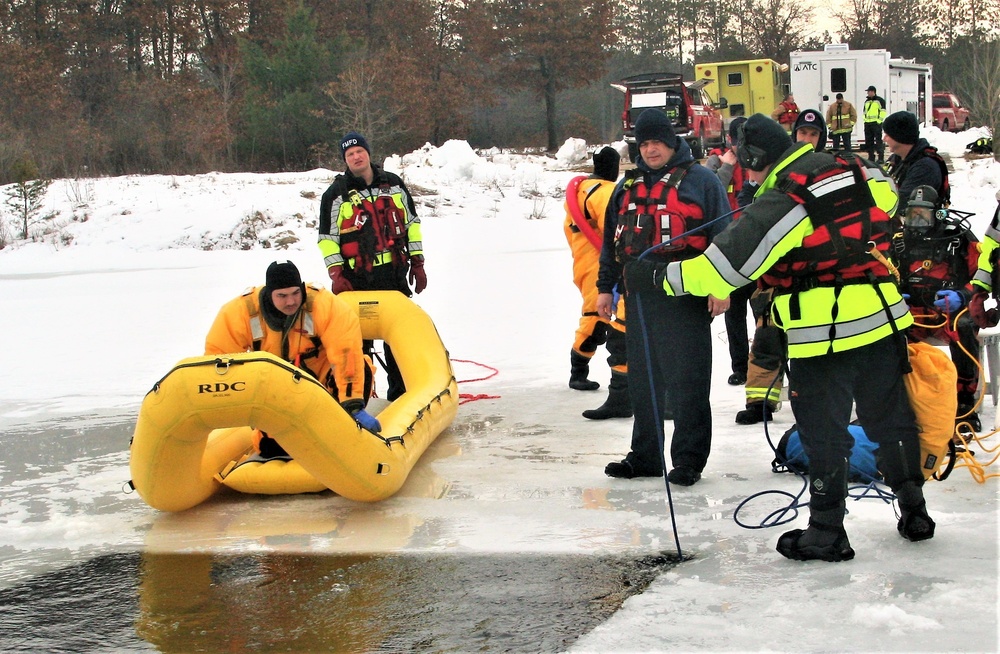 Fort McCoy Fire Department dive team conducts ice rescue training at frozen lake at Fort McCoy