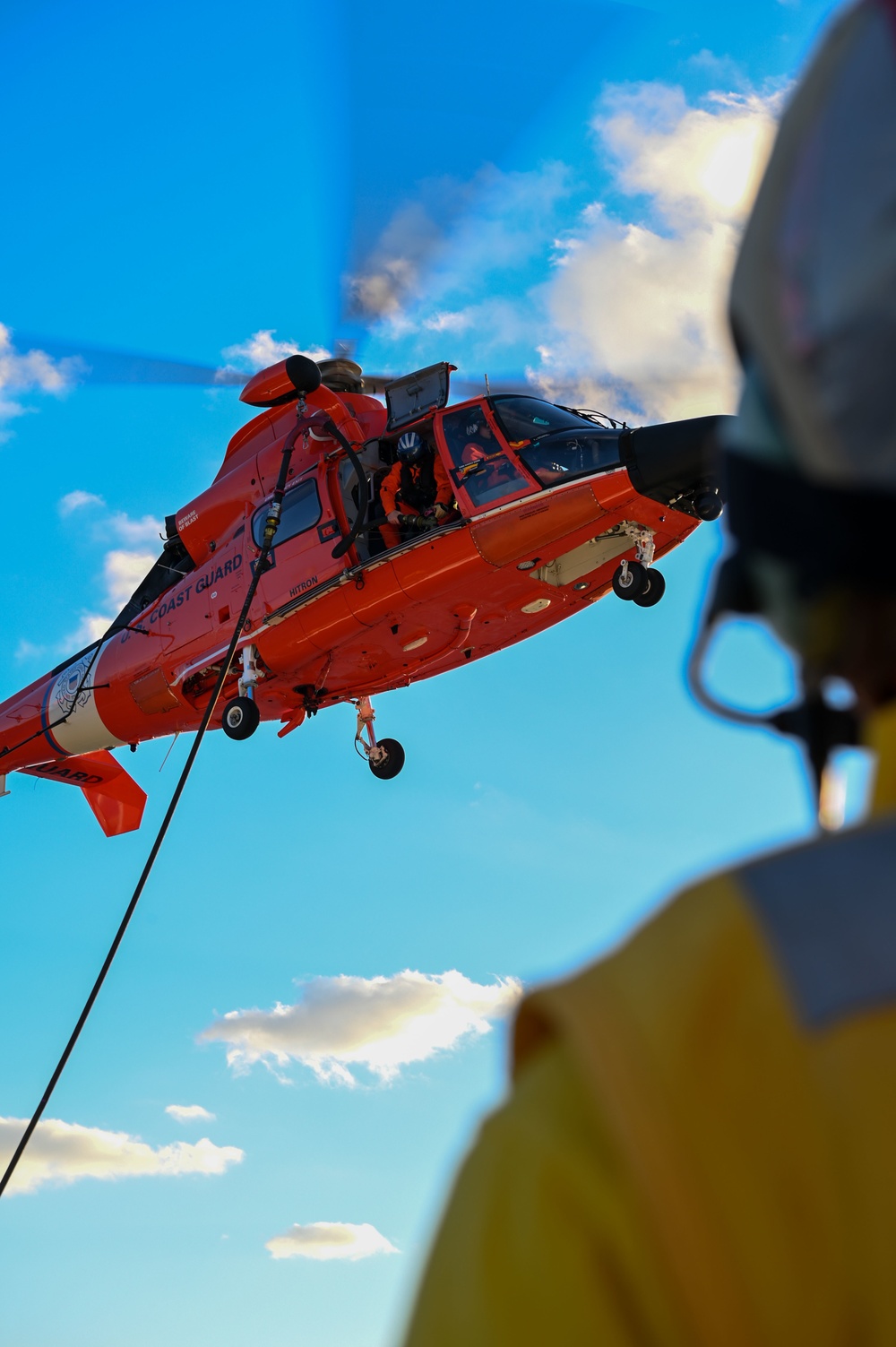 USCGC Stone's (WMSL 758) crew conducts a helicopter in-flight refueling evolution