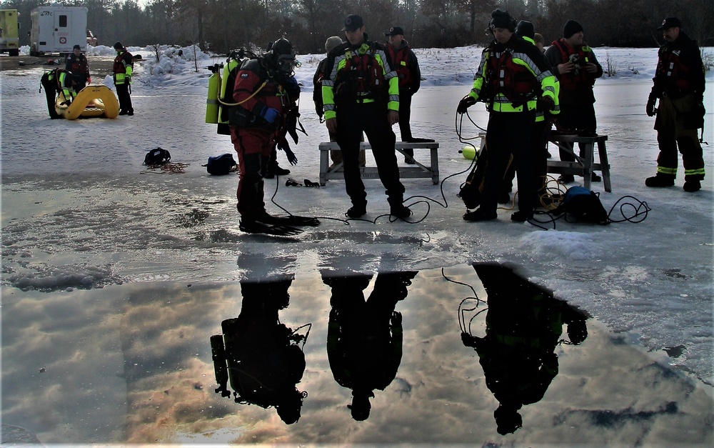 Fort McCoy Fire Department dive team conducts ice rescue training at frozen lake at Fort McCoy