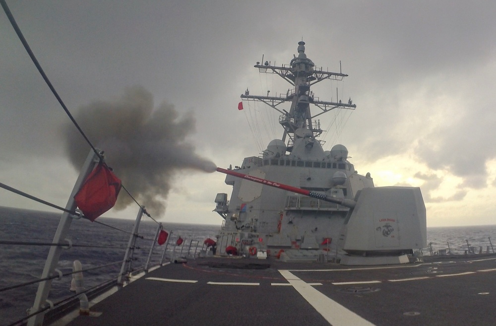 USS Rafael Peralta (DDG 115) Conducts Live-Fire Exercise While Operating in the Philippine Sea