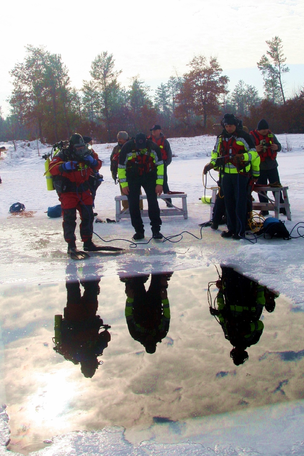 Fort McCoy Fire Department dive team conducts ice rescue training at frozen lake at Fort McCoy