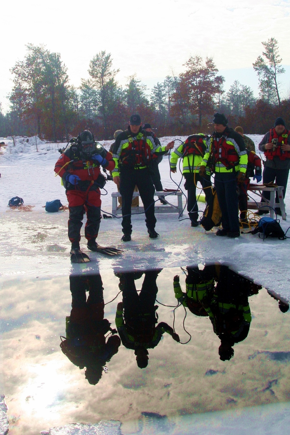 Fort McCoy Fire Department dive team conducts ice rescue training at frozen lake at Fort McCoy