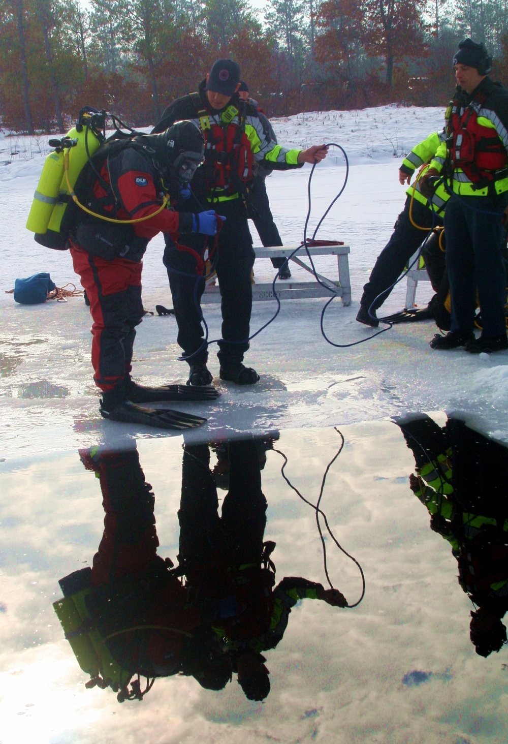 Fort McCoy Fire Department dive team conducts ice rescue training at frozen lake at Fort McCoy