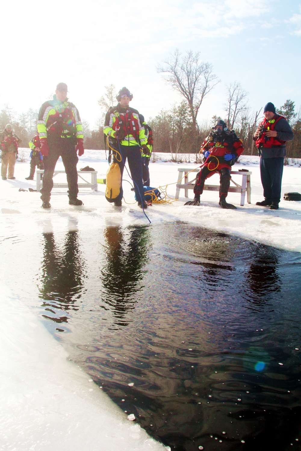 Fort McCoy Fire Department dive team conducts ice rescue training at frozen lake at Fort McCoy