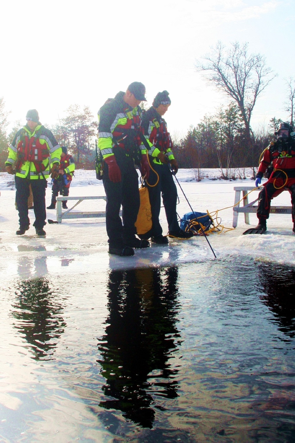 Fort McCoy Fire Department dive team conducts ice rescue training at frozen lake at Fort McCoy