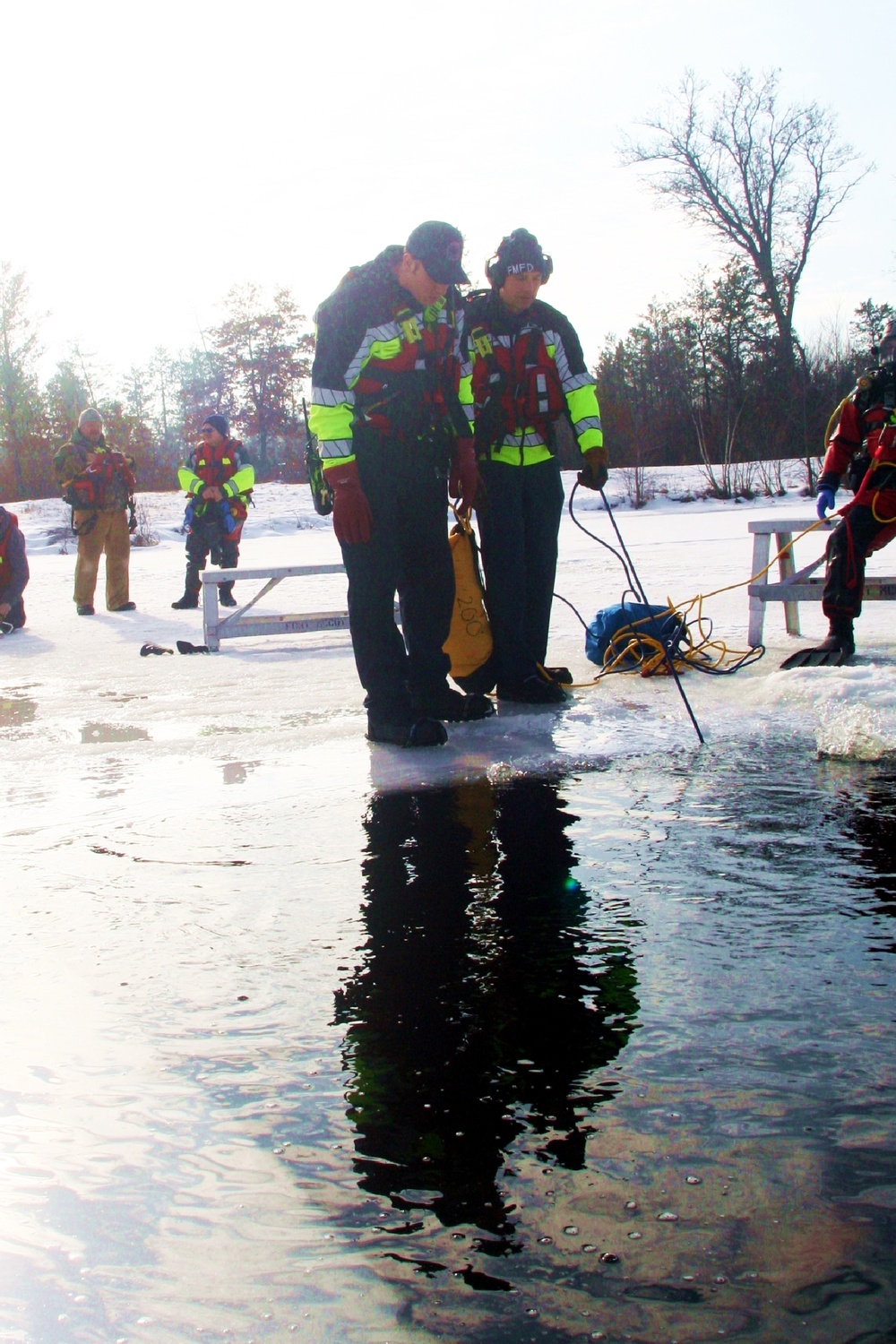 Fort McCoy Fire Department dive team conducts ice rescue training at frozen lake at Fort McCoy