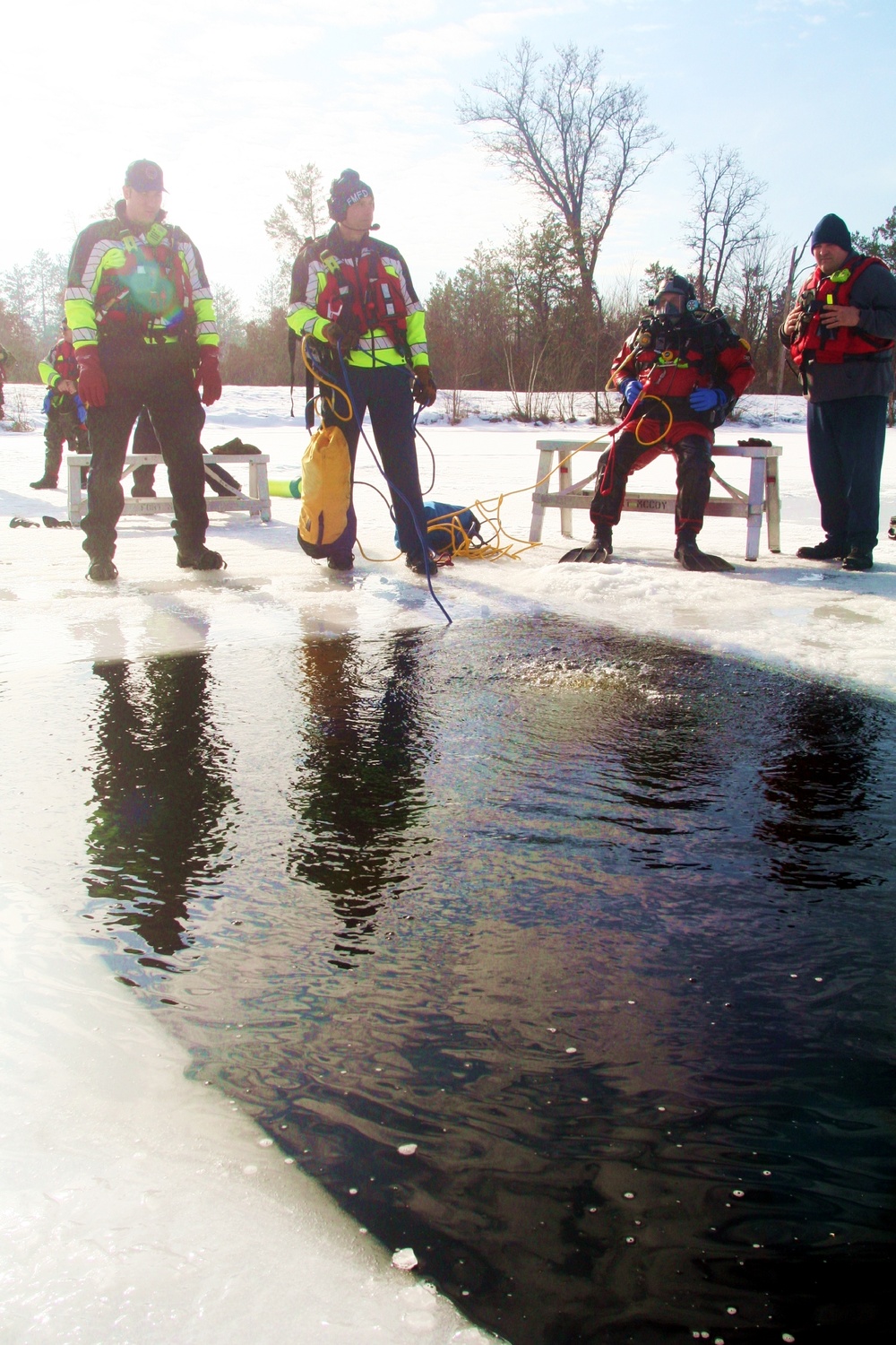 Fort McCoy Fire Department dive team conducts ice rescue training at frozen lake at Fort McCoy