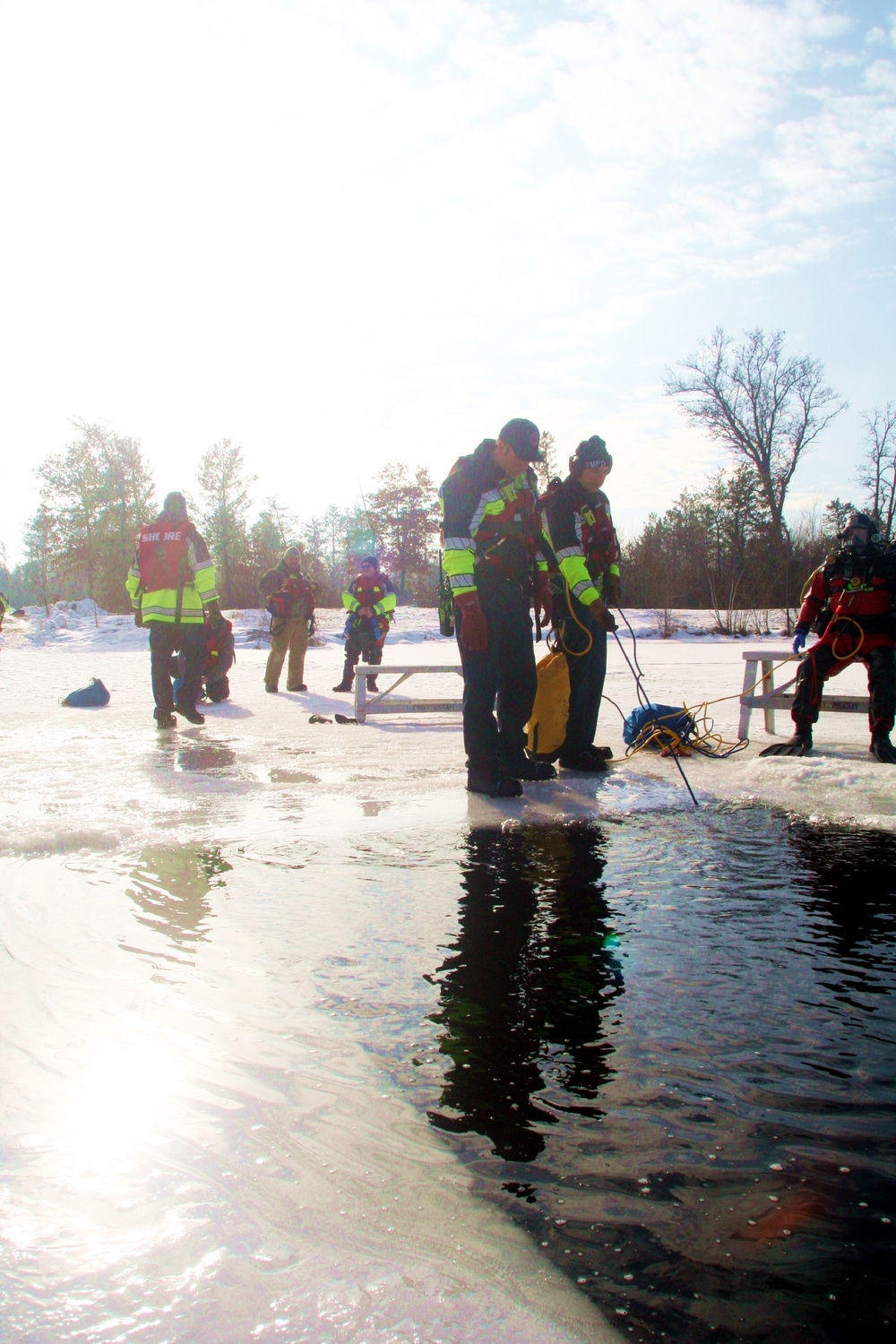 Fort McCoy Fire Department dive team conducts ice rescue training at frozen lake at Fort McCoy