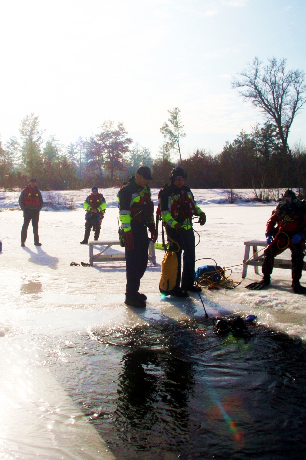 Fort McCoy Fire Department dive team conducts ice rescue training at frozen lake at Fort McCoy