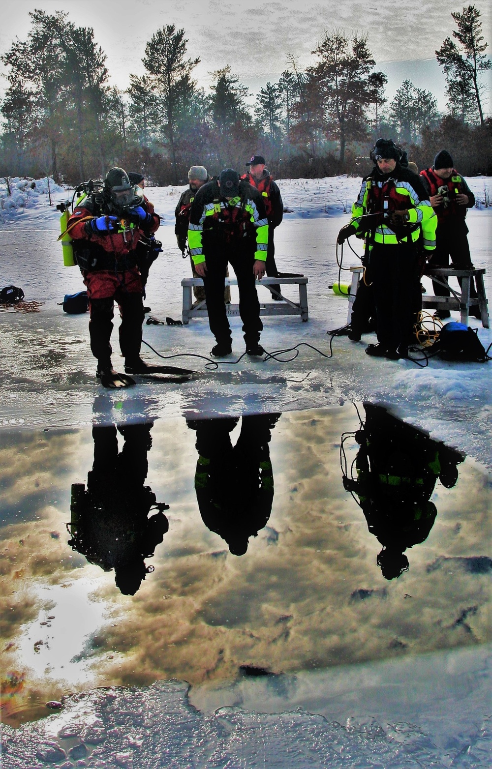 Fort McCoy Fire Department dive team conducts ice rescue training at frozen lake at Fort McCoy