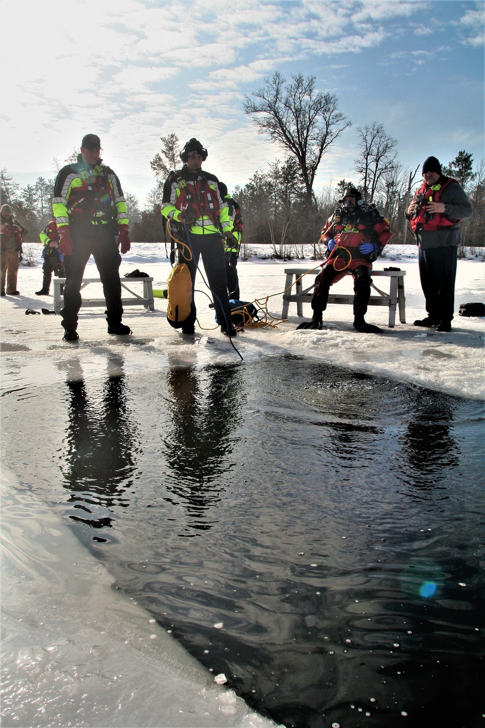 Fort McCoy Fire Department dive team conducts ice rescue training at frozen lake at Fort McCoy