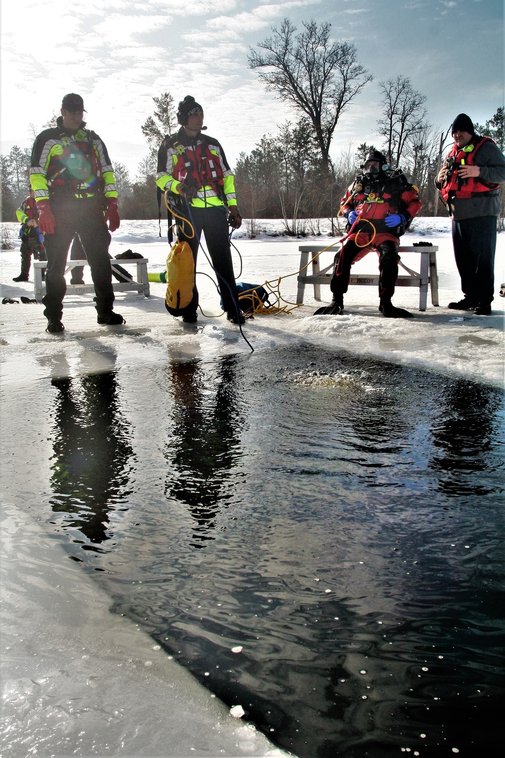 Fort McCoy Fire Department dive team conducts ice rescue training at frozen lake at Fort McCoy