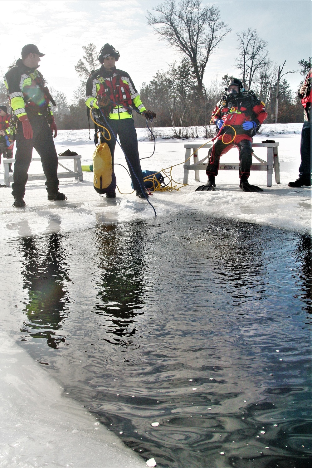 Fort McCoy Fire Department dive team conducts ice rescue training at frozen lake at Fort McCoy