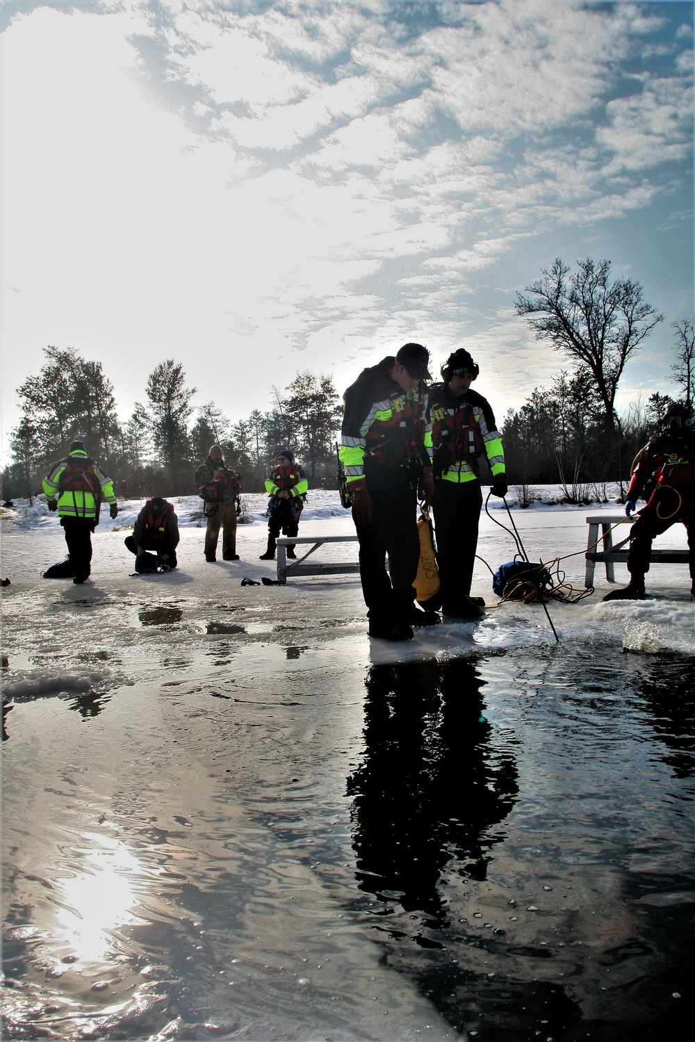 Fort McCoy Fire Department dive team conducts ice rescue training at frozen lake at Fort McCoy