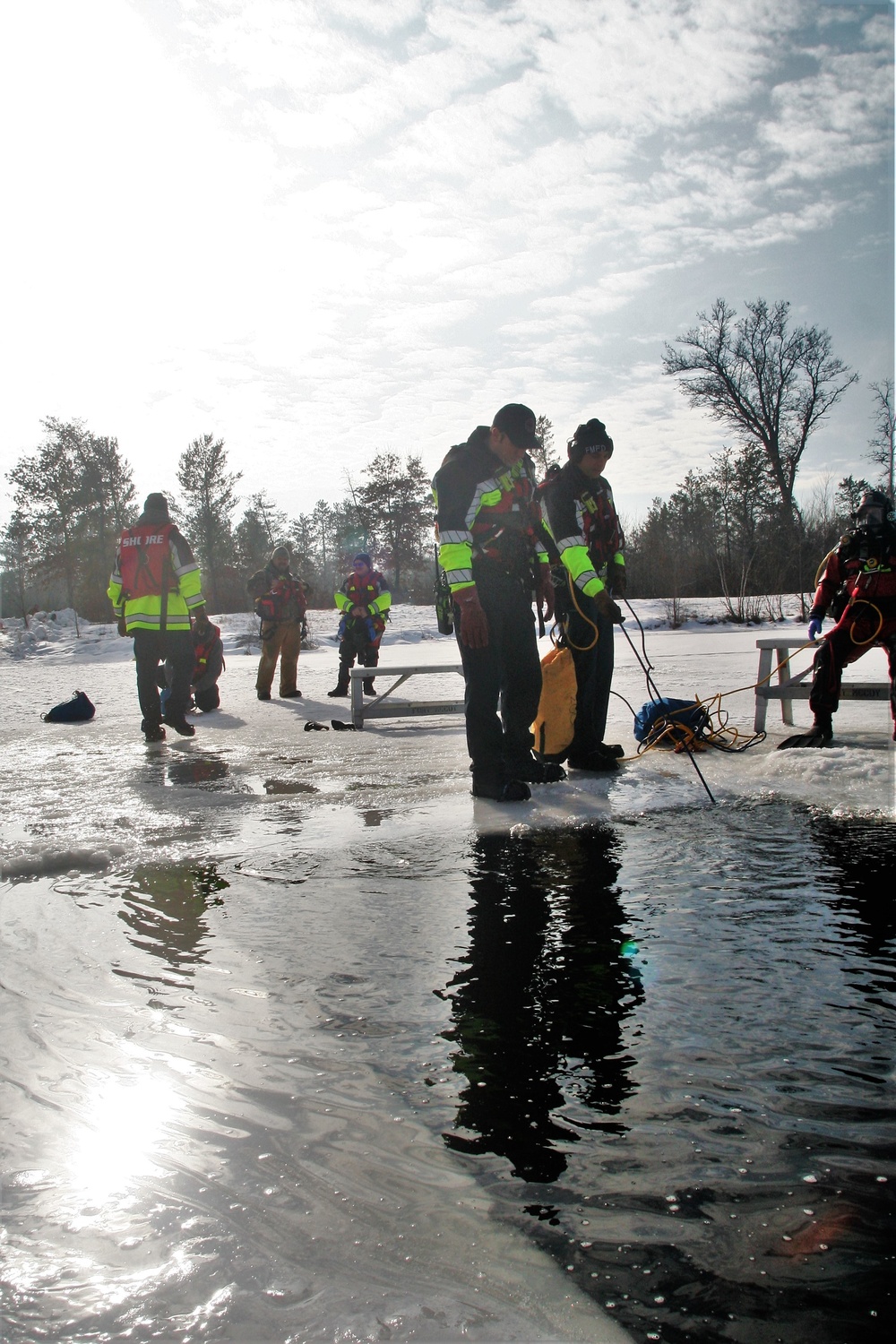 Fort McCoy Fire Department dive team conducts ice rescue training at frozen lake at Fort McCoy