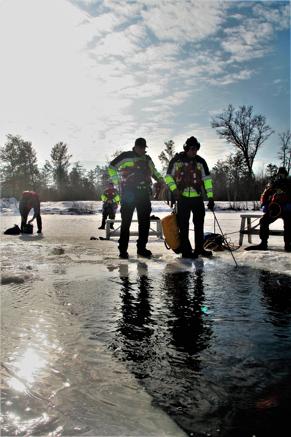 Fort McCoy Fire Department dive team conducts ice rescue training at frozen lake at Fort McCoy