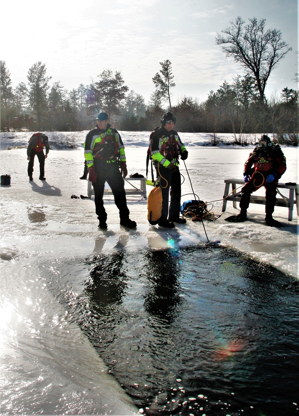 Fort McCoy Fire Department dive team conducts ice rescue training at frozen lake at Fort McCoy