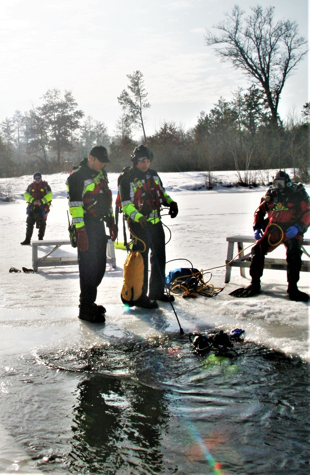 Fort McCoy Fire Department dive team conducts ice rescue training at frozen lake at Fort McCoy