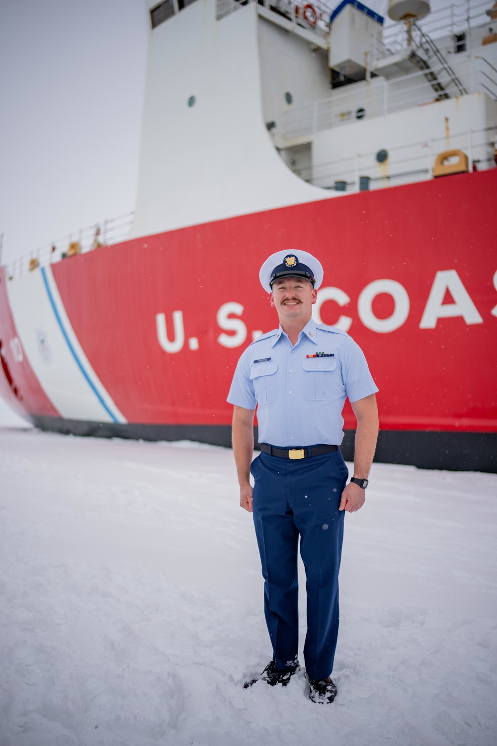 Coast Guard Cutter Polar Star (WAGB 10) conducts an advancement ceremony on the ice in Antarctica