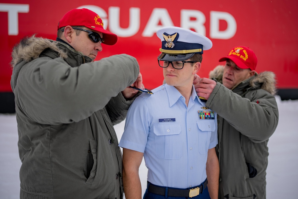 Coast Guard Cutter Polar Star (WAGB 10) conducts an advancement ceremony on the ice in Antarctica