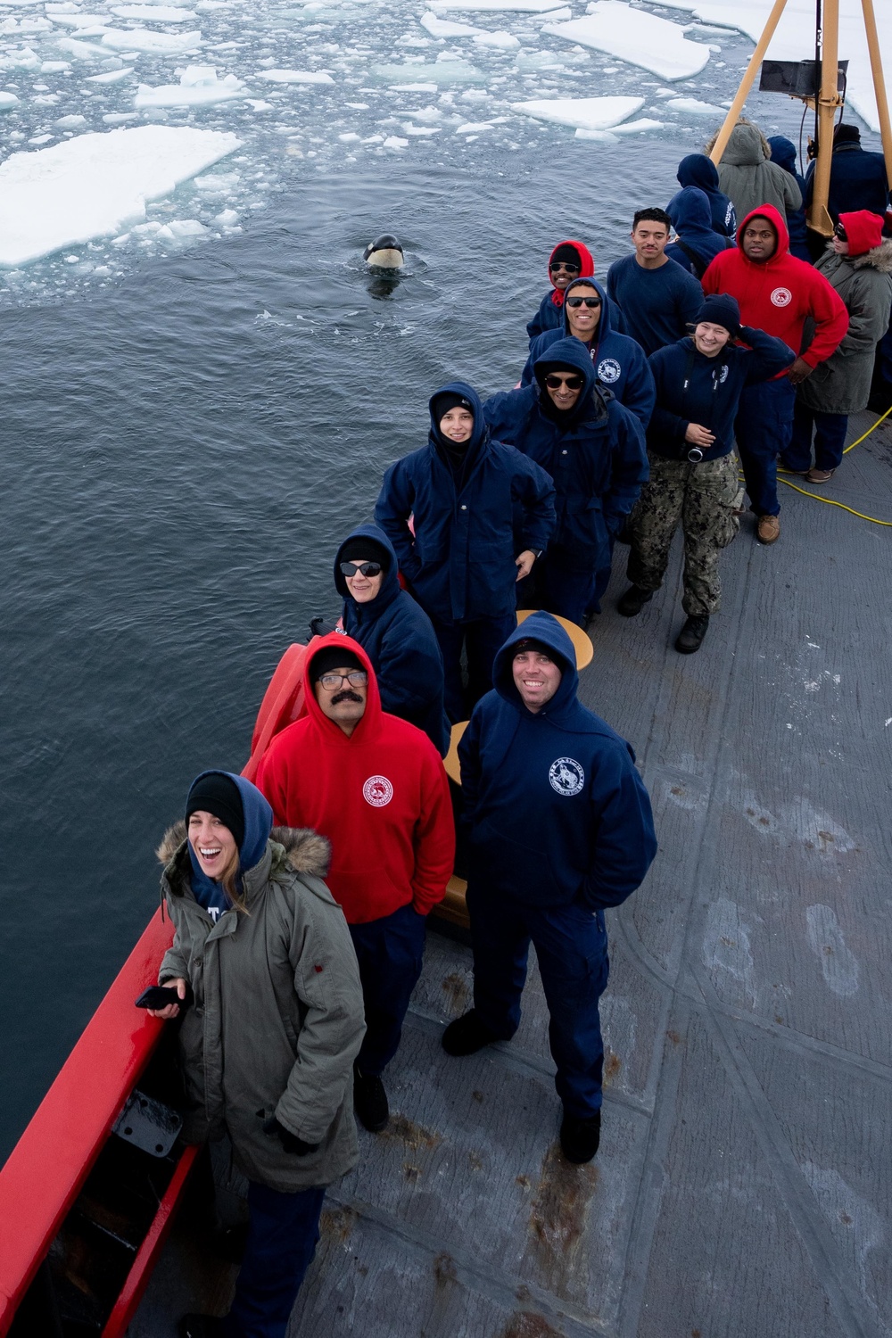 Coast Guard Cutter Polar Star (WAGB 10) receives a visit from some Orcas