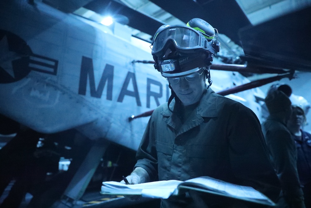 U.S. Marines Conduct Aircraft Maintenance Aboard USS John. P. Murtha