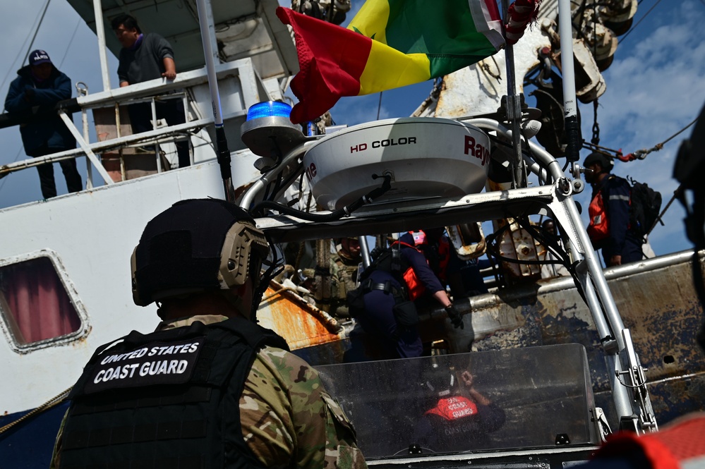 USCGC Spencer (WMEC 905) conducts a boarding with Senegal Navy partner