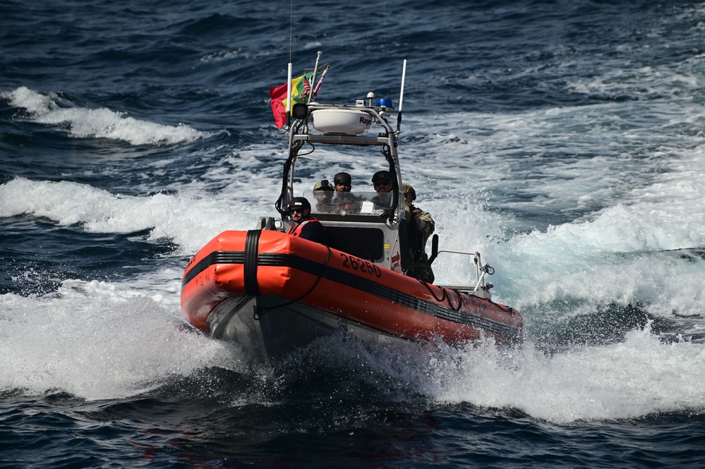 USCGC Spencer (WMEC 905) conducts a boarding with Senegal Navy partner