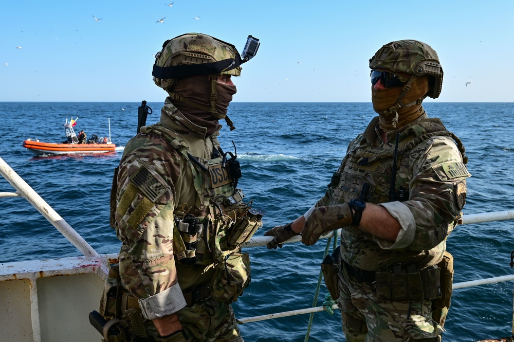 USCGC Spencer (WMEC 905) conducts a boarding with Senegal Navy partner