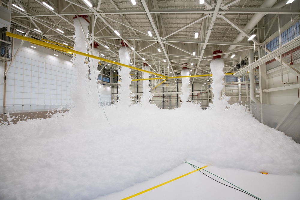 Fire suppression system test at Travis AFB