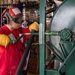 USS Charleston conducts flight deck firefighting training in the South China Sea